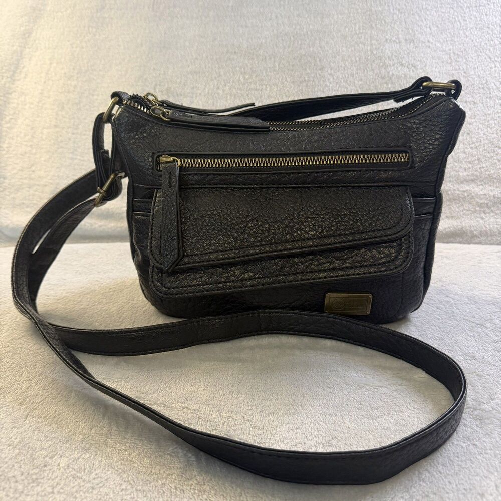 White Mountain Black Faux Leather Crossbody Purse Multi Pocket Organizer Bag